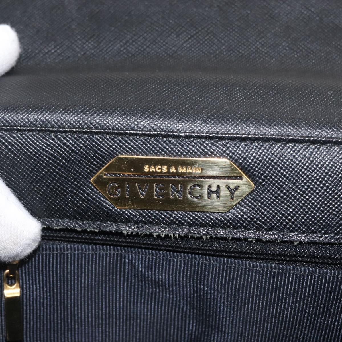 GIVENCHY Hand Bag Leather Black Gold Auth hk3353