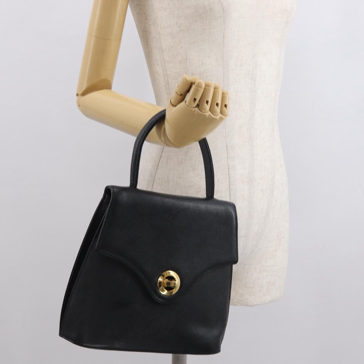 GIVENCHY Hand Bag Leather Black Gold Auth hk3353