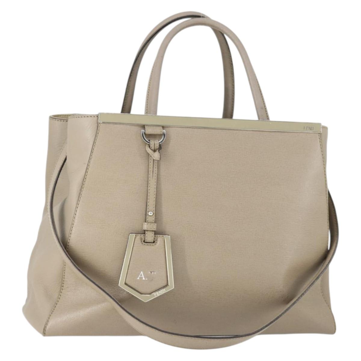 FENDI To joule Hand Bag Leather 2way Beige Silver Auth hk3360