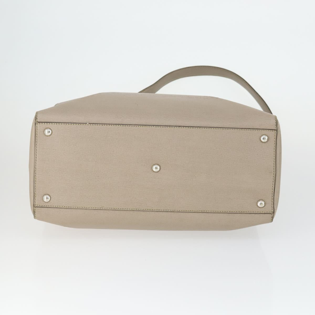 FENDI To joule Hand Bag Leather 2way Beige Silver Auth hk3360