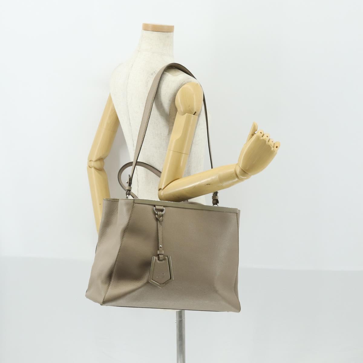 FENDI To joule Hand Bag Leather 2way Beige Silver Auth hk3360