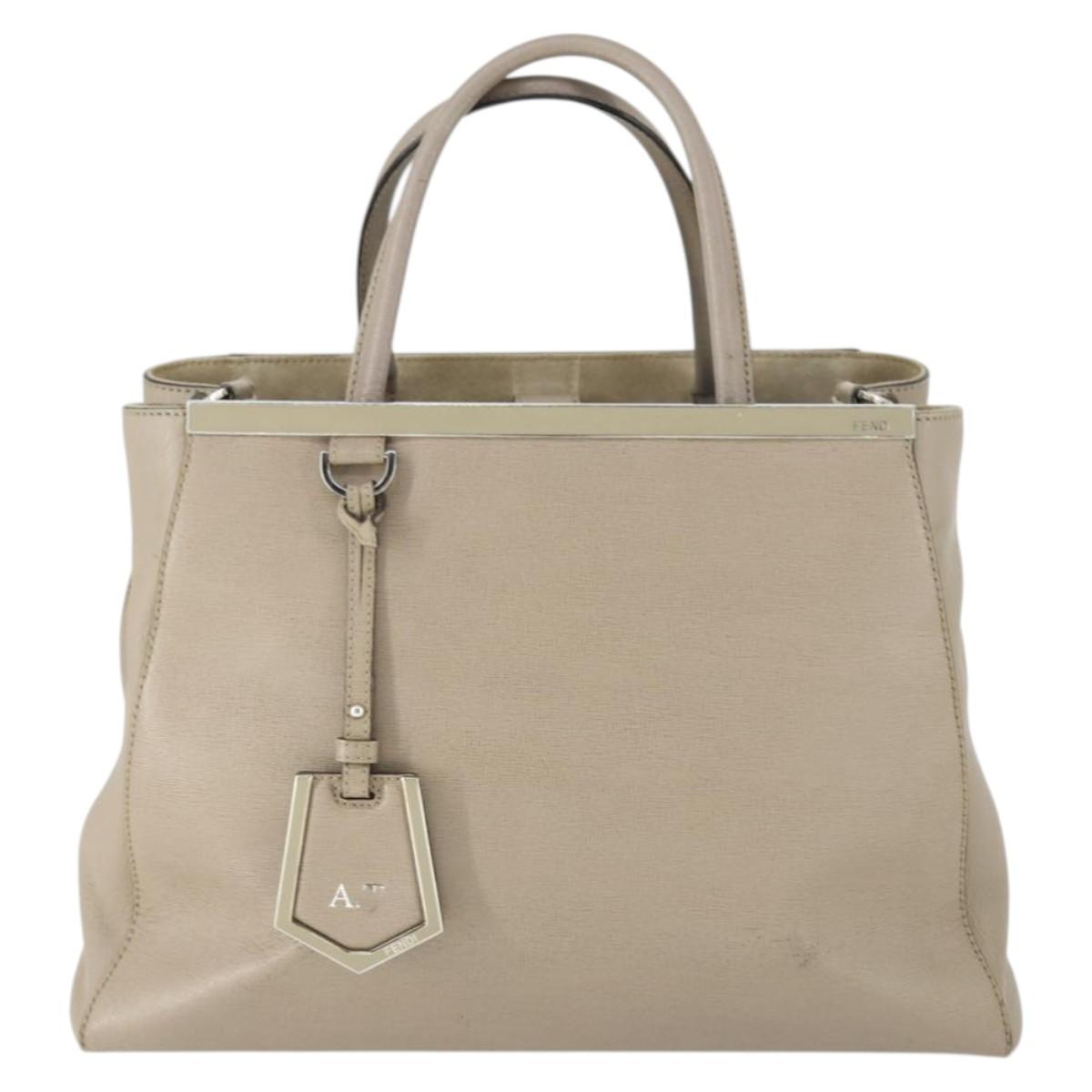 FENDI To joule Hand Bag Leather 2way Beige Silver Auth hk3360