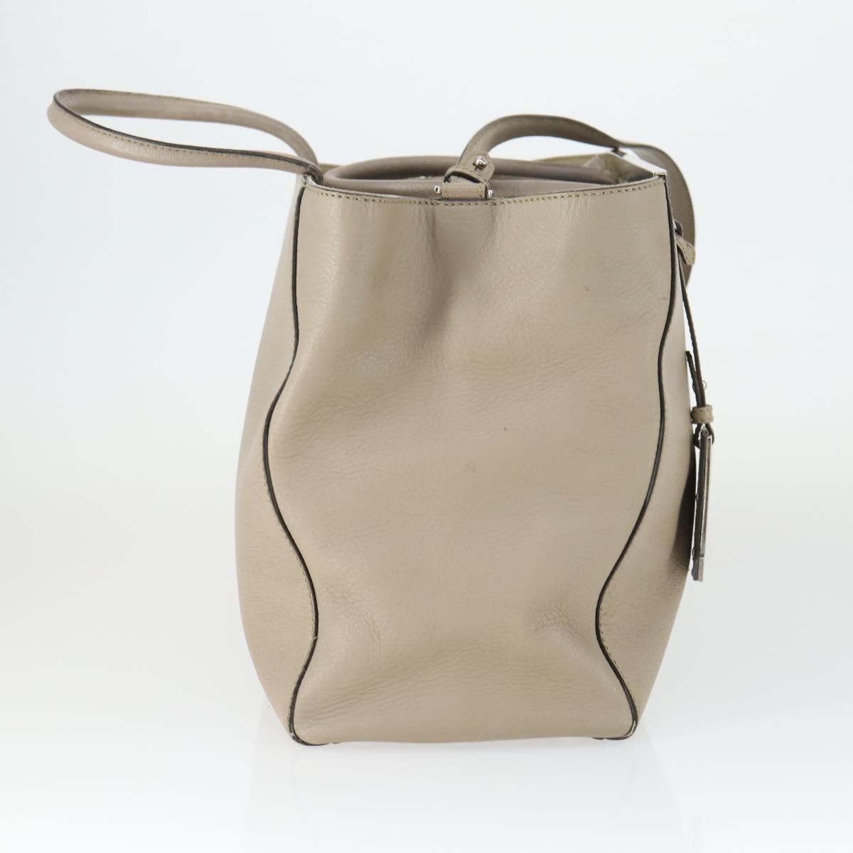 FENDI To joule Hand Bag Leather 2way Beige Silver Auth hk3360