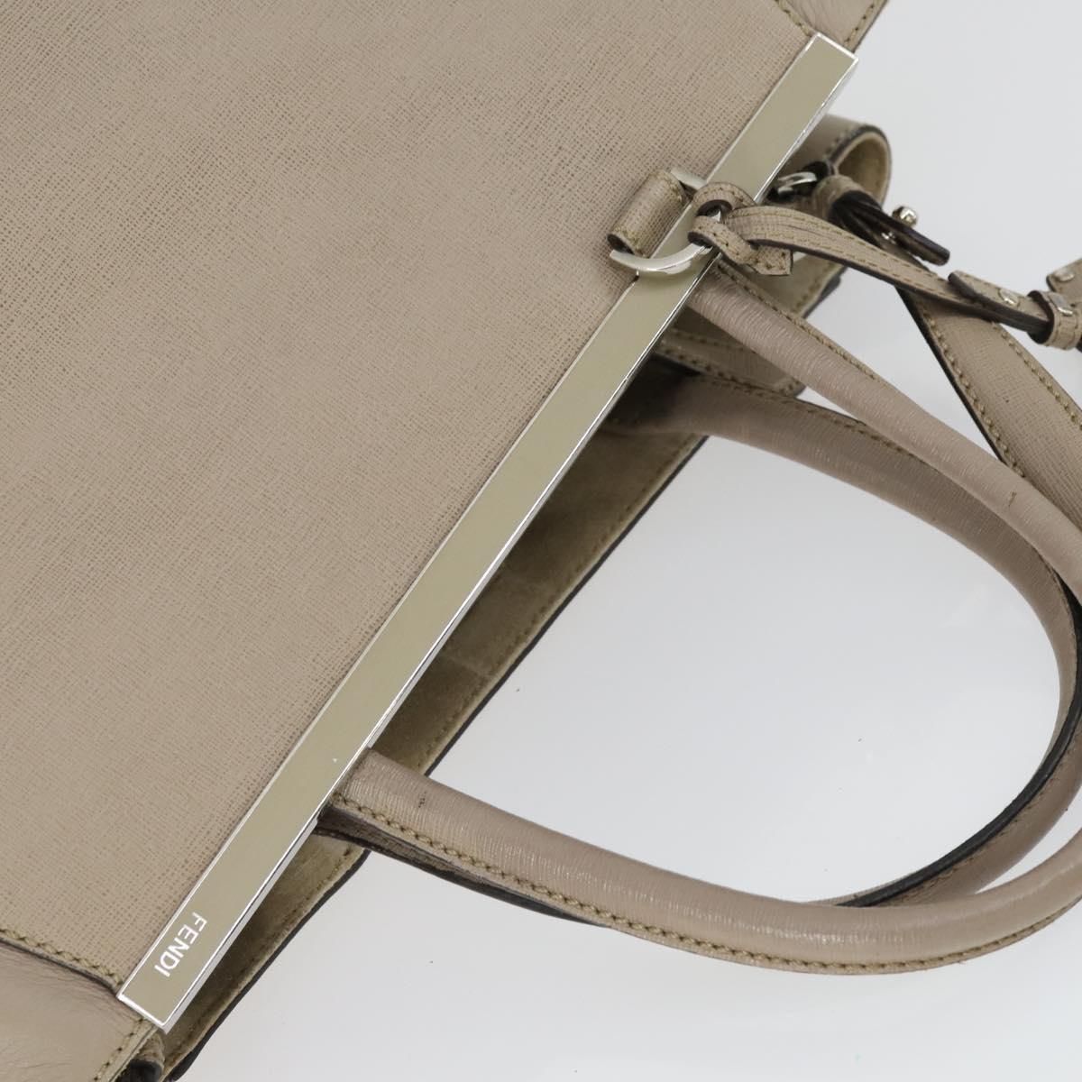 FENDI To joule Hand Bag Leather 2way Beige Silver Auth hk3360
