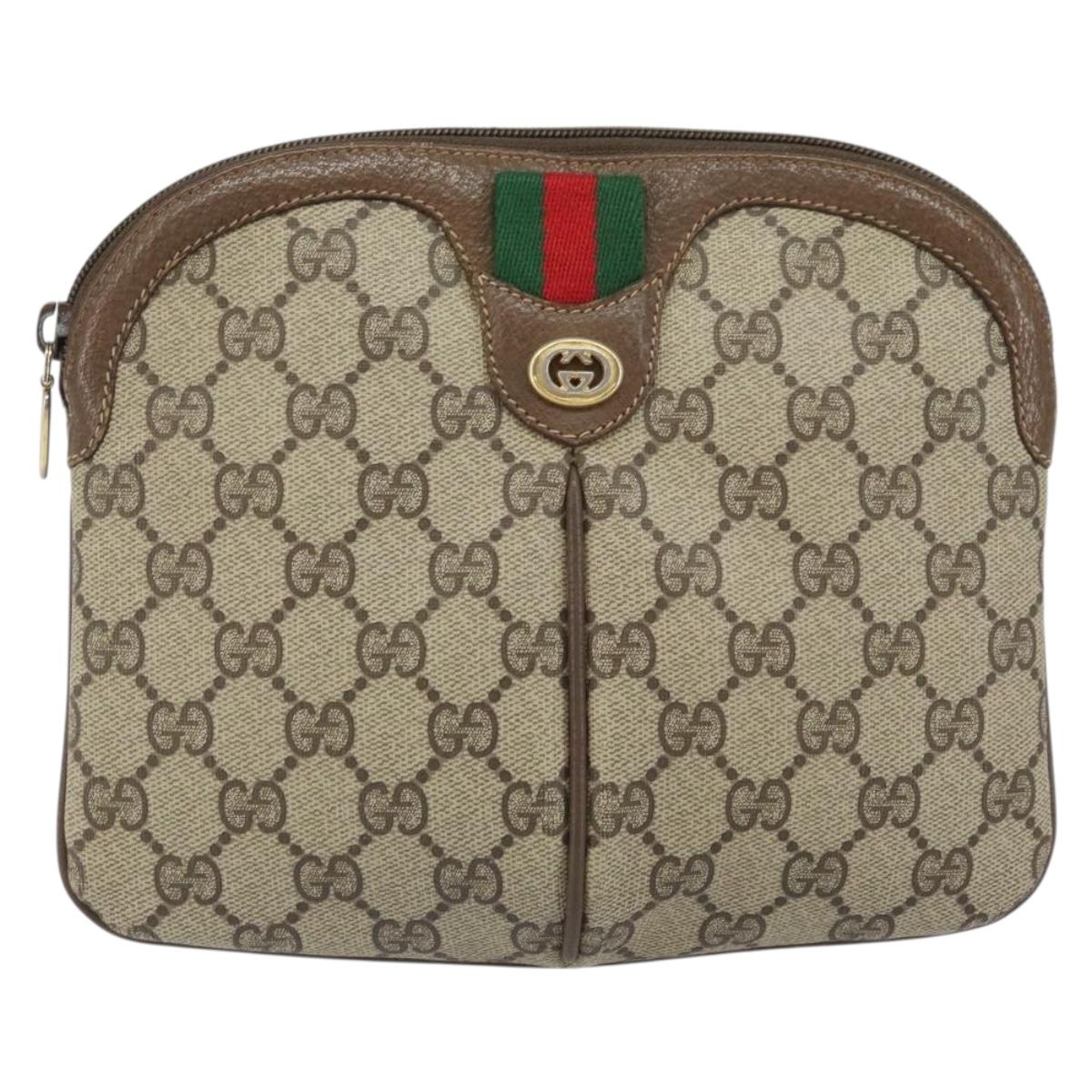 GUCCI GG Supreme Web Sherry Line Bag PVC Beige Gold 904 02 047 Auth hk3361