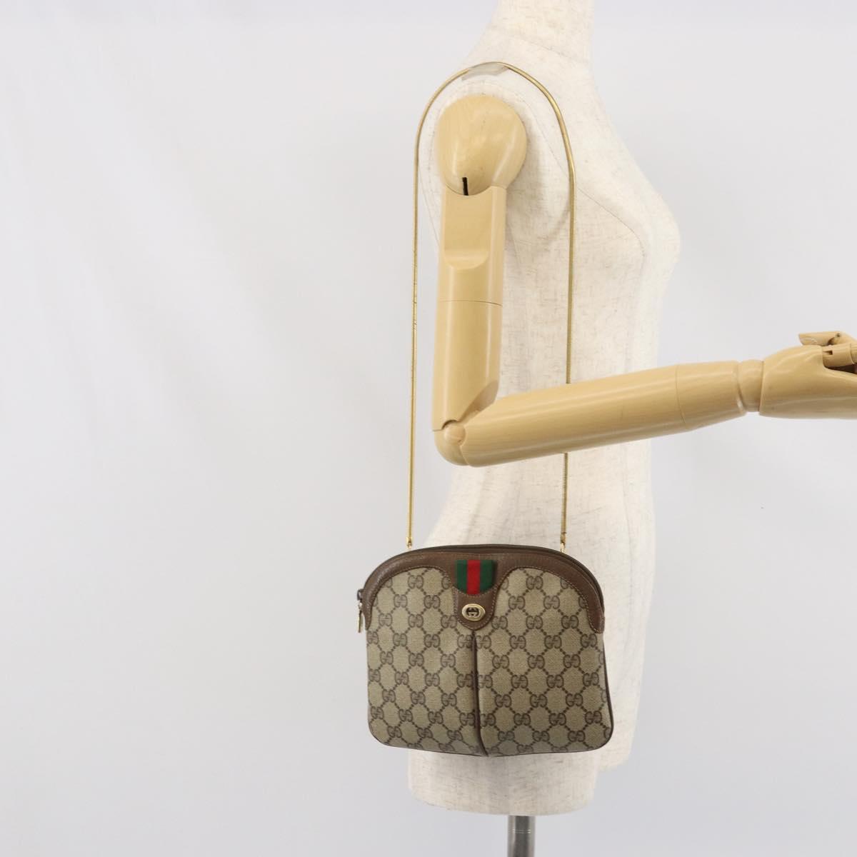 GUCCI GG Supreme Web Sherry Line Bag PVC Beige Gold 904 02 047 Auth hk3361
