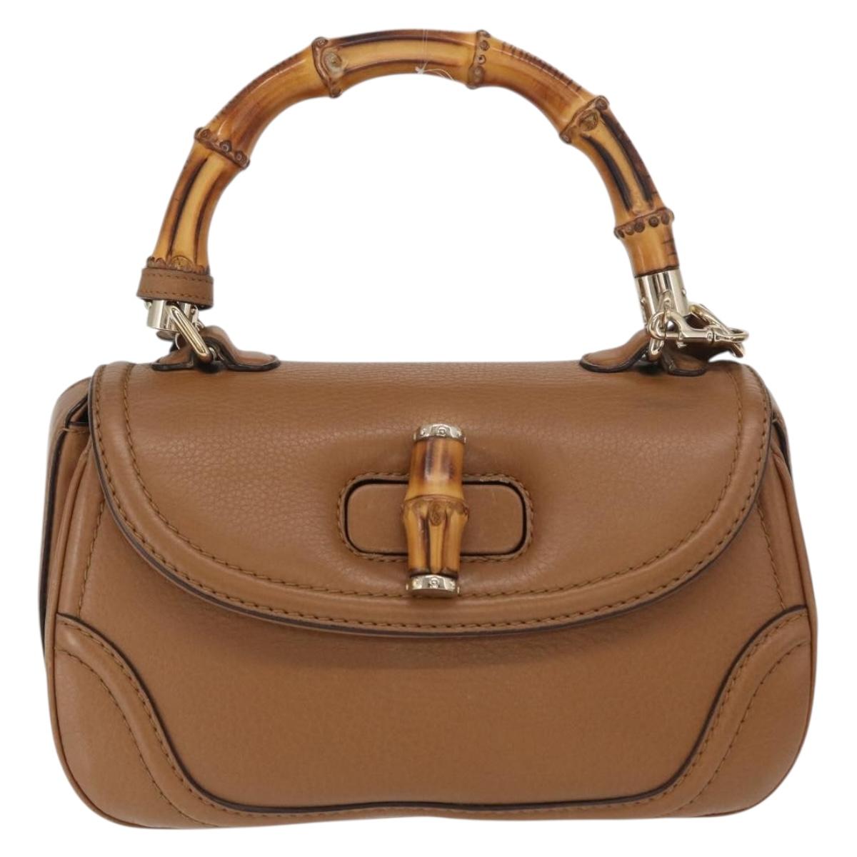 GUCCI New Bamboo Tote Bag Leather 2way Brown Gold 254884 Auth hk3362V