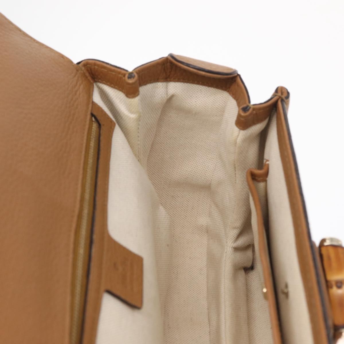 GUCCI New Bamboo Tote Bag Leather 2way Brown Gold 254884 Auth hk3362V