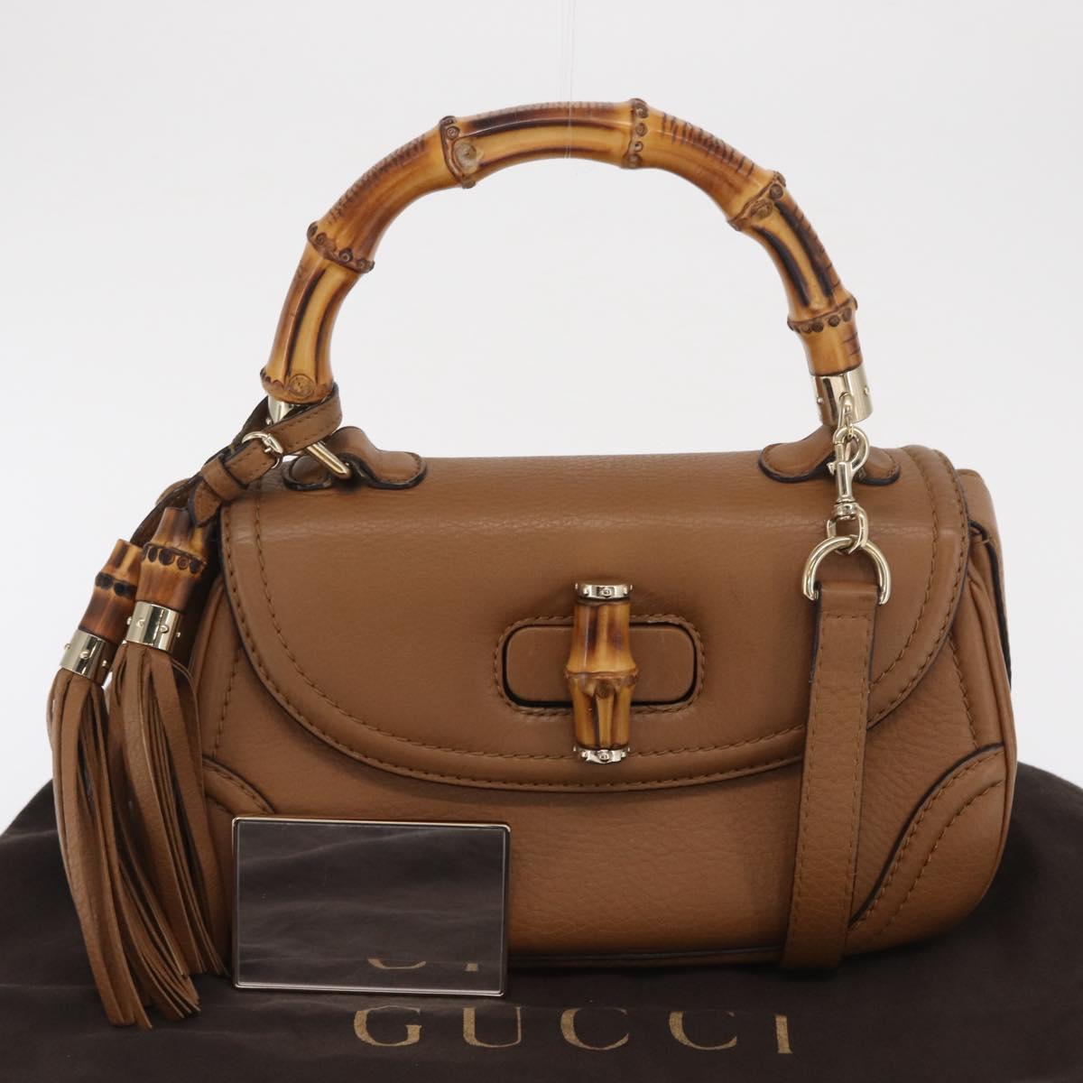 GUCCI New Bamboo Tote Bag Leather 2way Brown Gold 254884 Auth hk3362V