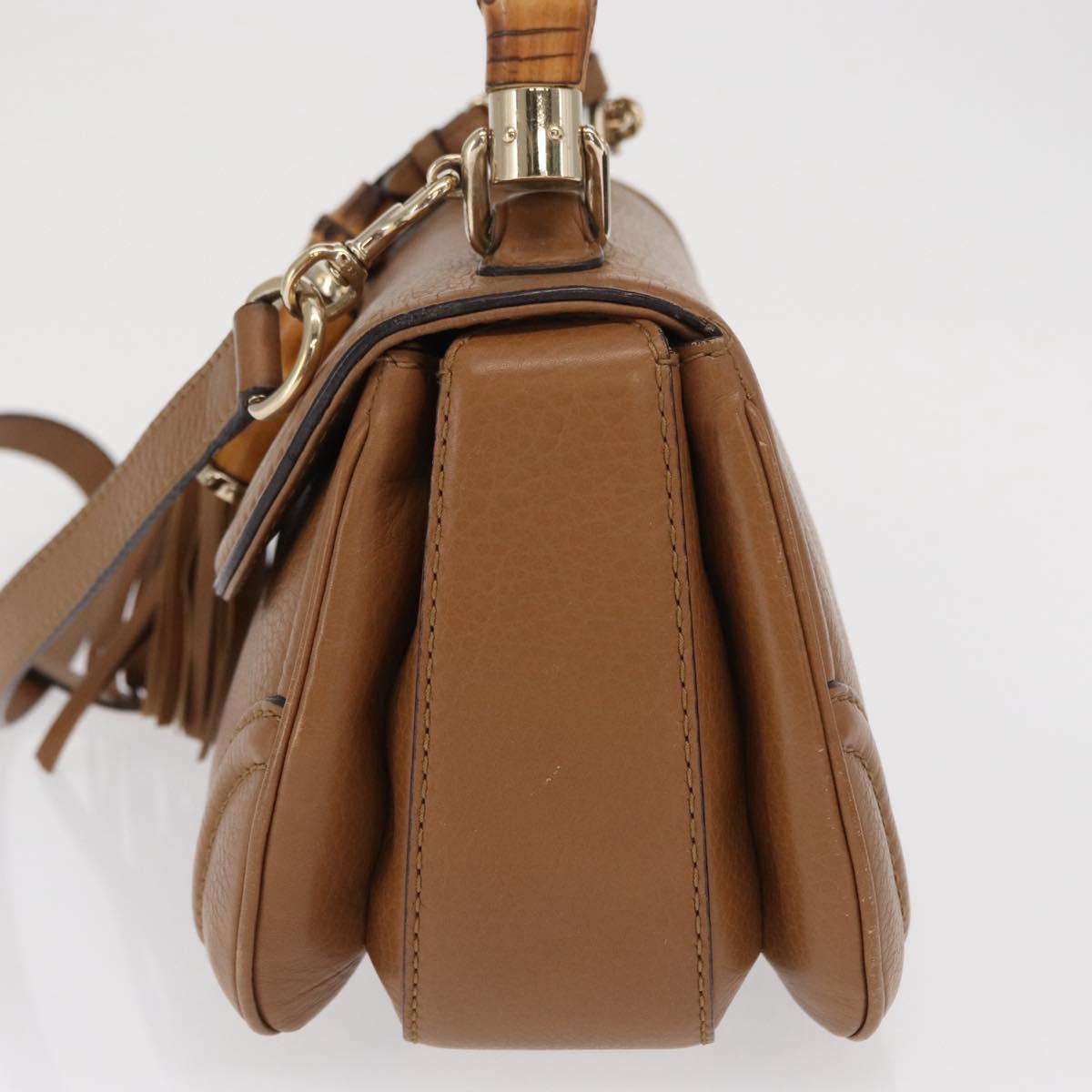 GUCCI New Bamboo Tote Bag Leather 2way Brown Gold 254884 Auth hk3362V