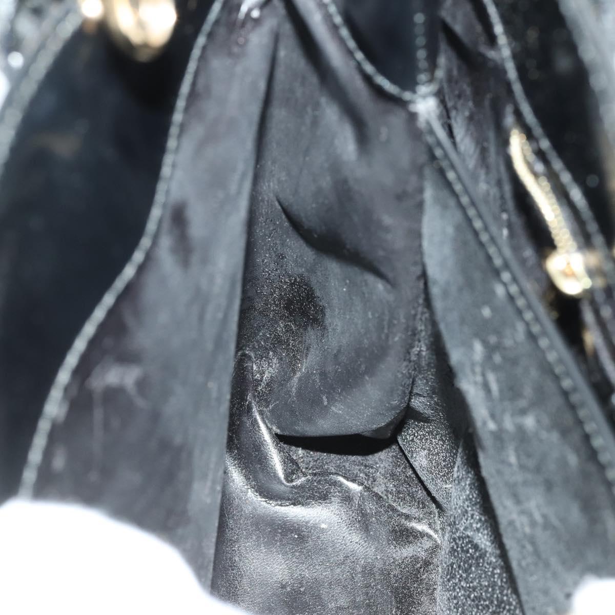 GUCCI Hand Bag Patent leather 2way Black Gold 000 1118 0503 Auth hk3363