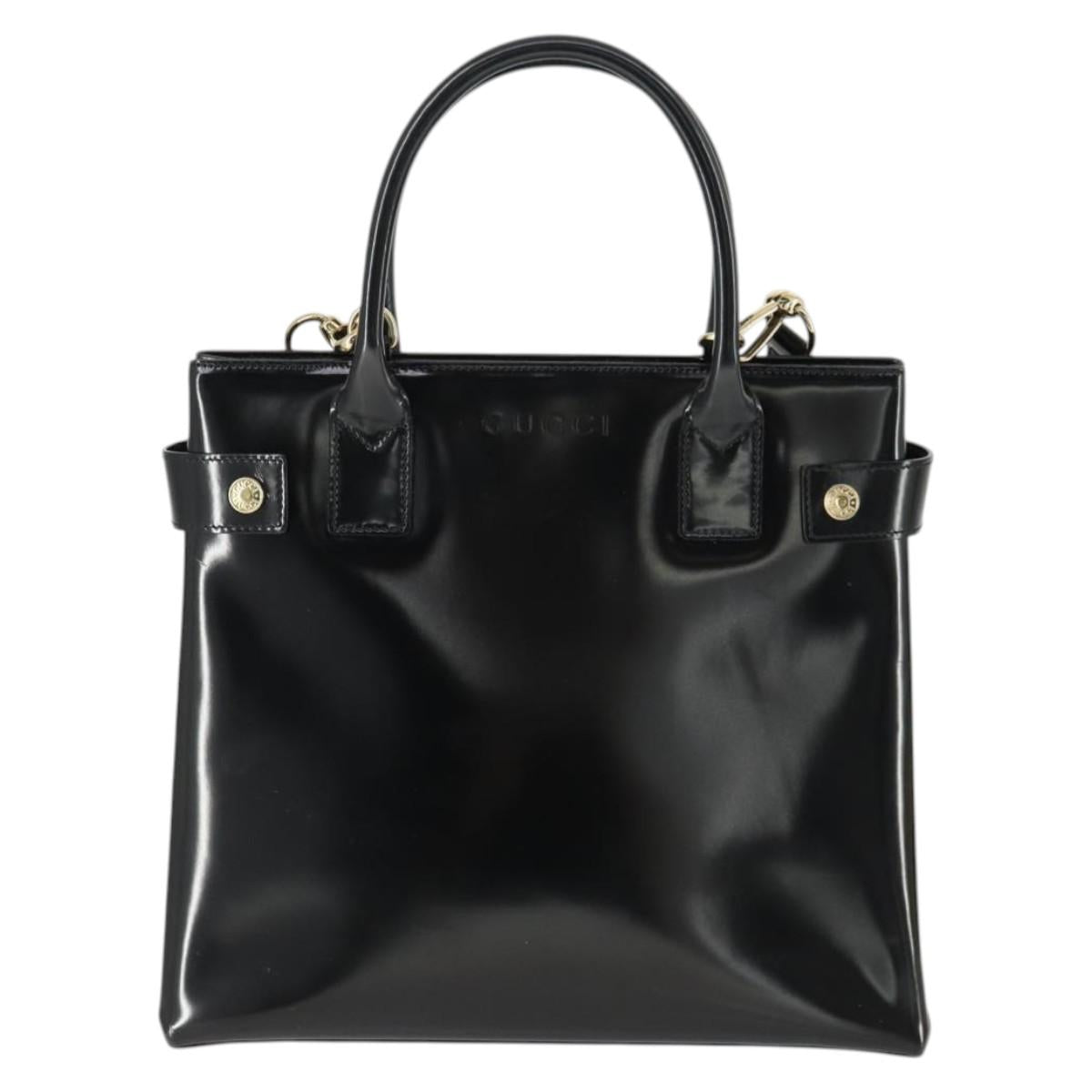 GUCCI Hand Bag Patent leather 2way Black Gold 000 1118 0503 Auth hk3363