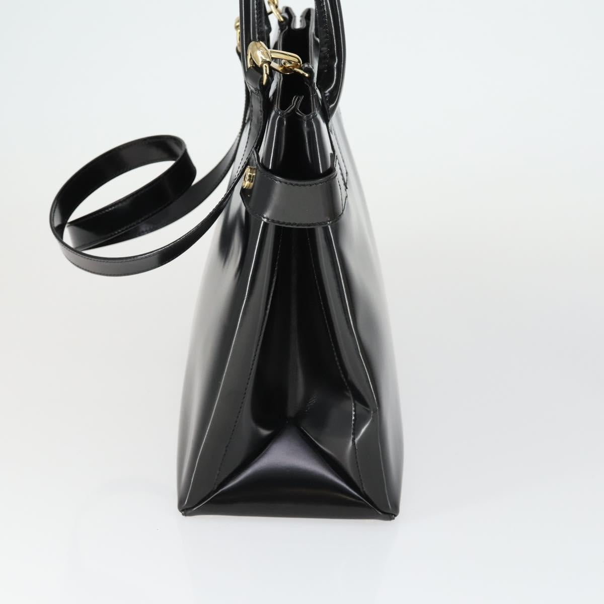 GUCCI Hand Bag Patent leather 2way Black Gold 000 1118 0503 Auth hk3363