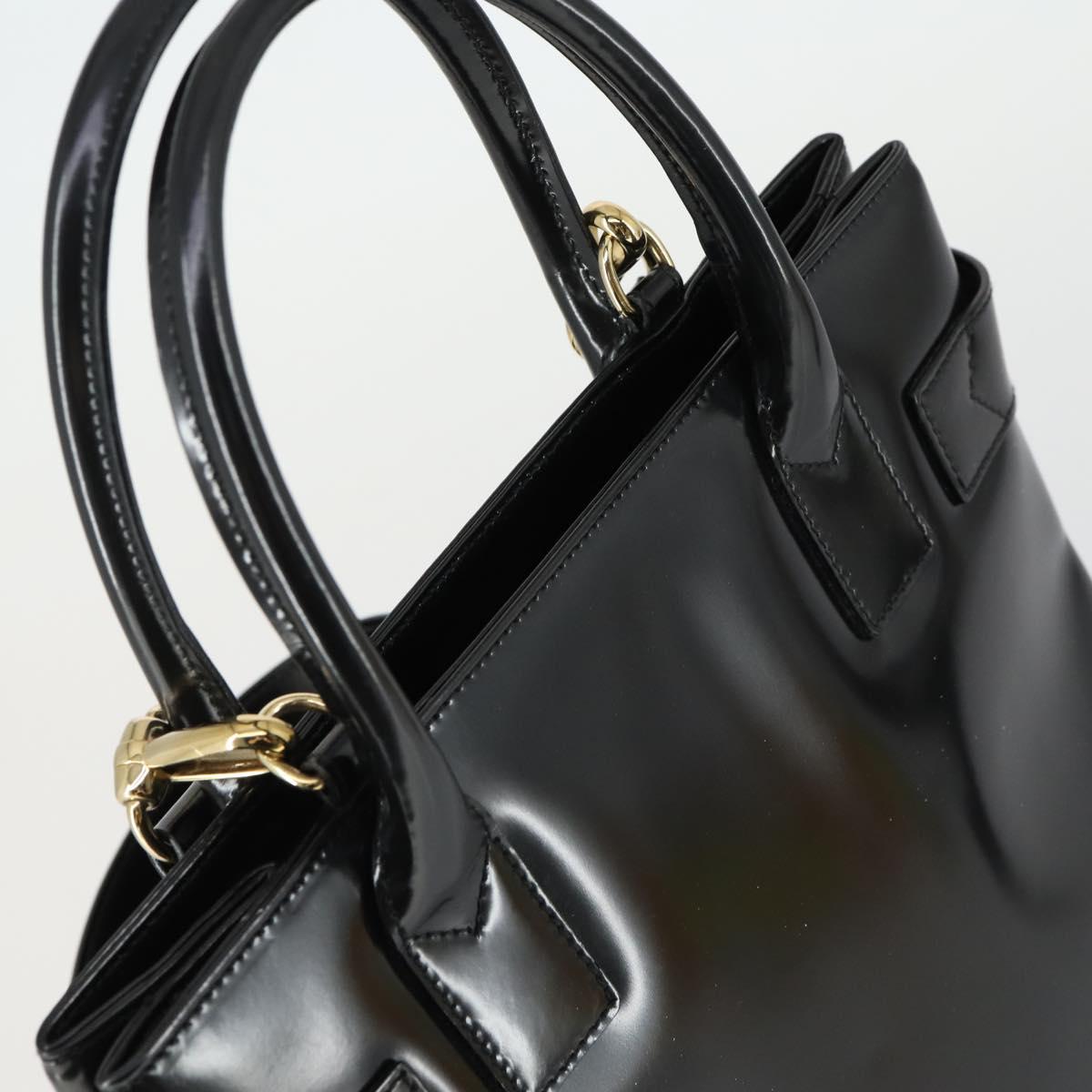 GUCCI Hand Bag Patent leather 2way Black Gold 000 1118 0503 Auth hk3363