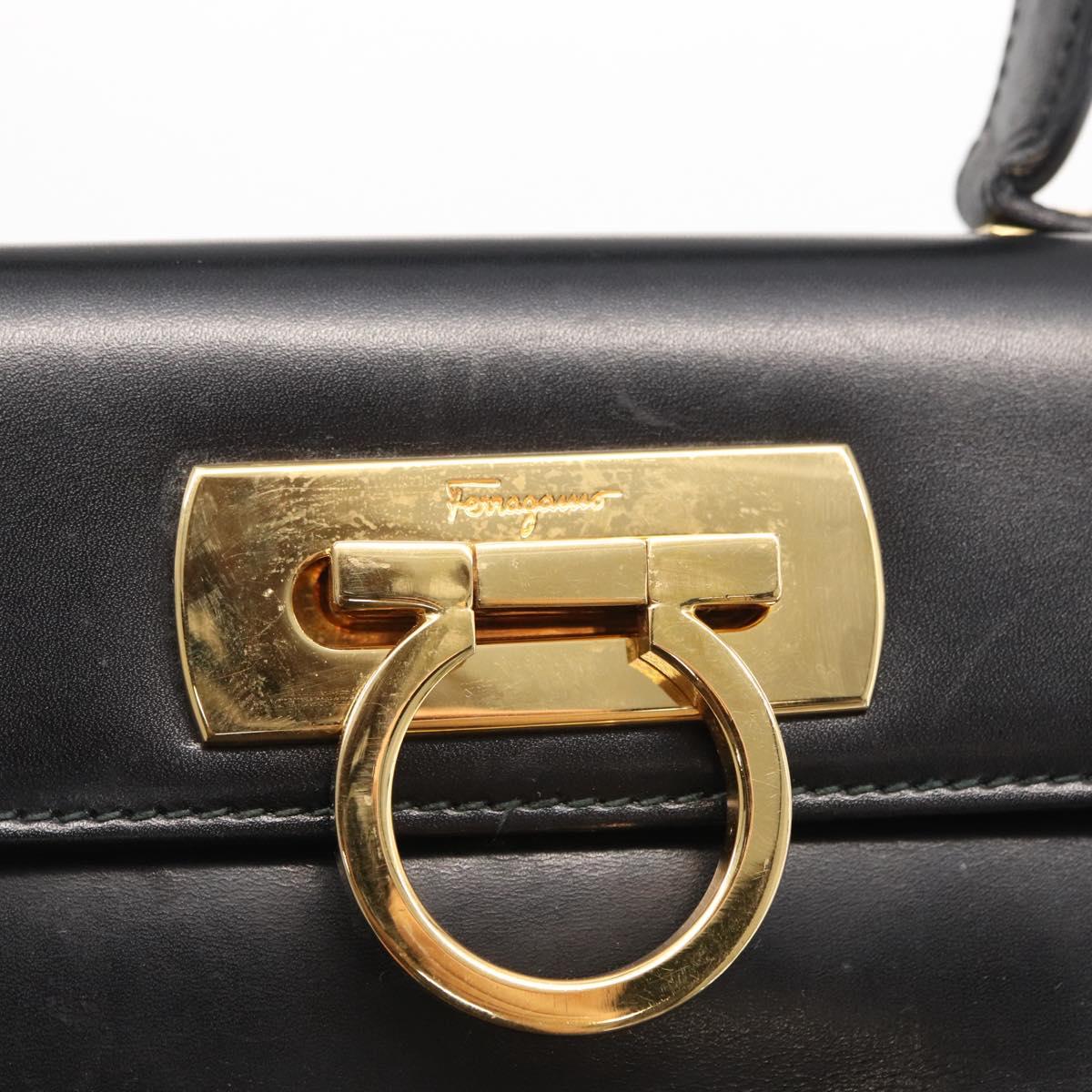 Salvatore Ferragamo Gancini Hand Bag Leather 2way Black Gold Auth hk3364