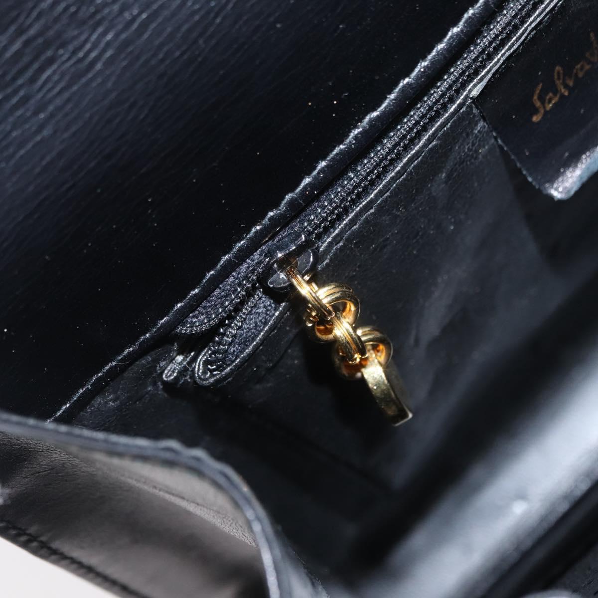 Salvatore Ferragamo Gancini Hand Bag Leather 2way Black Gold Auth hk3364