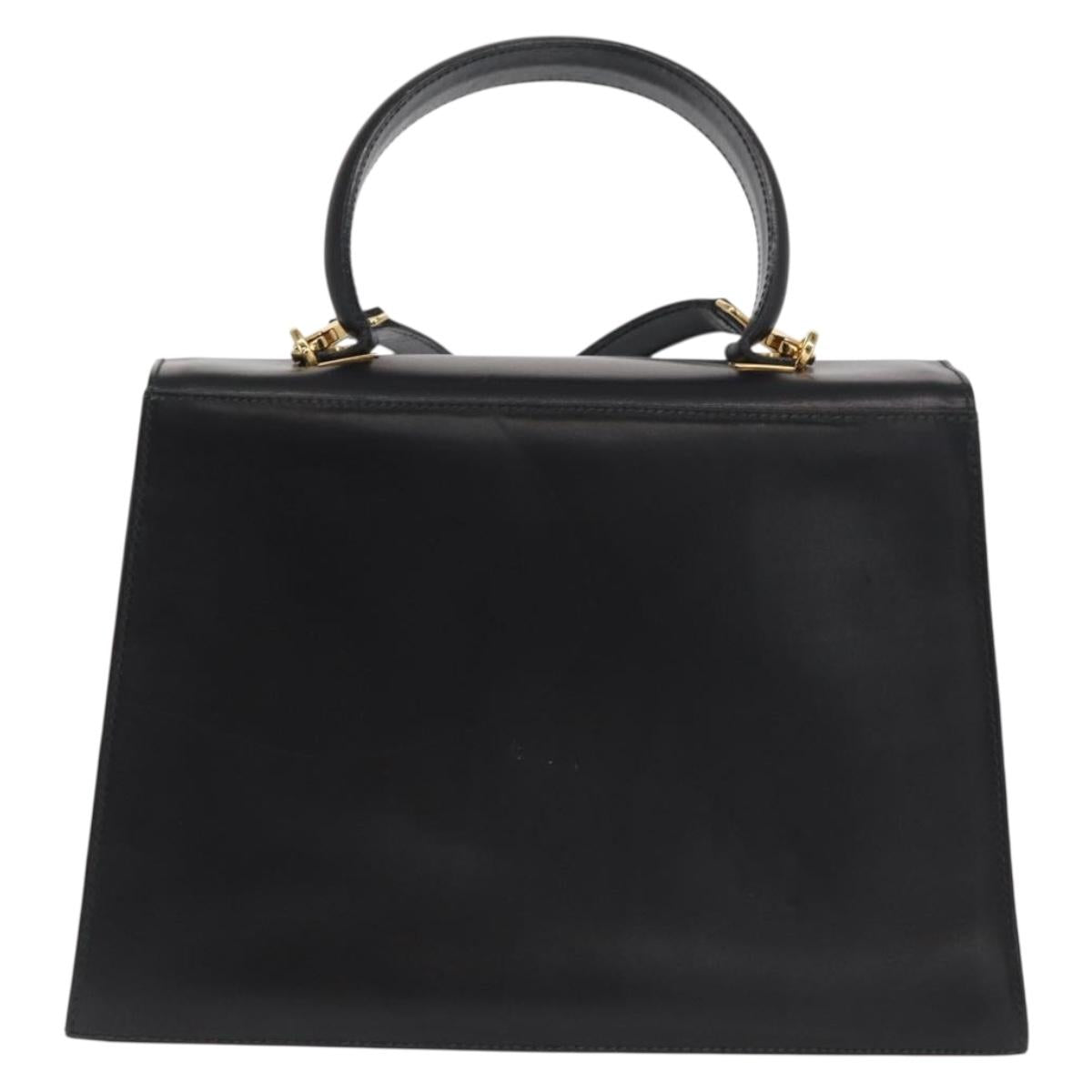 Salvatore Ferragamo Gancini Hand Bag Leather 2way Black Gold Auth hk3364