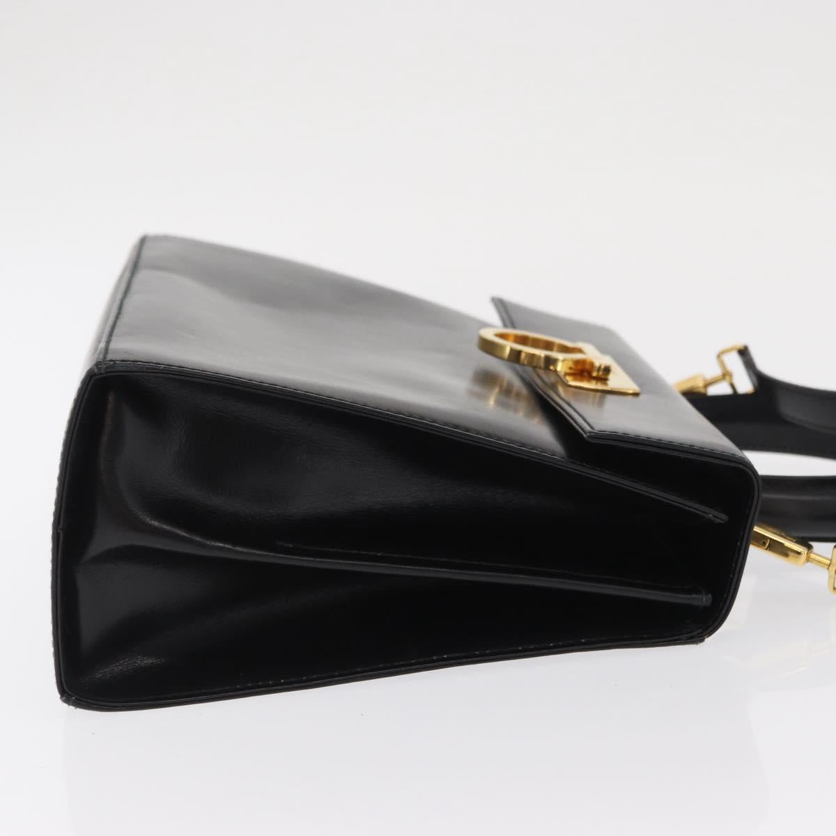 Salvatore Ferragamo Gancini Hand Bag Leather 2way Black Gold Auth hk3364