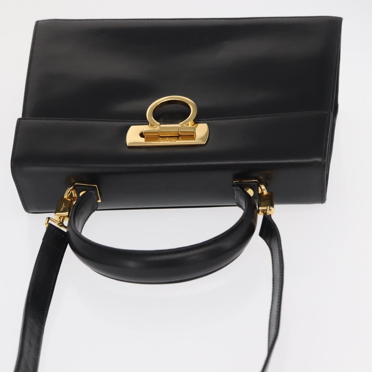 Salvatore Ferragamo Gancini Hand Bag Leather 2way Black Gold Auth hk3364