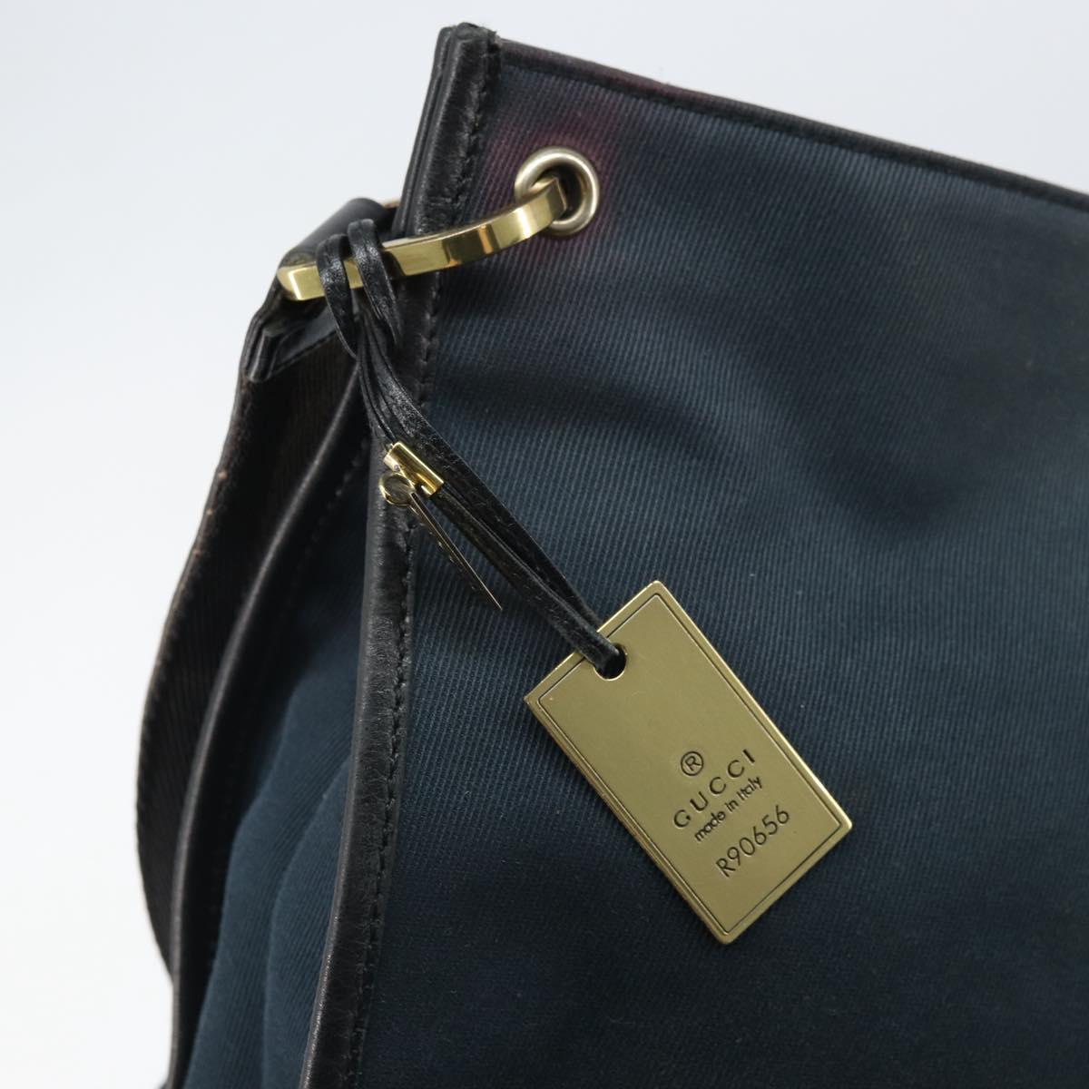GUCCI Sherry Line Shoulder Bag Canvas Black Gold 90656 Auth hk3366