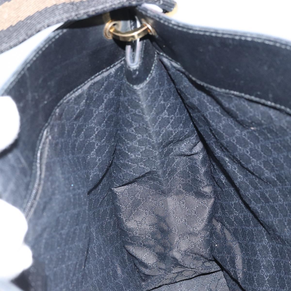 GUCCI Sherry Line Shoulder Bag Canvas Black Gold 90656 Auth hk3366