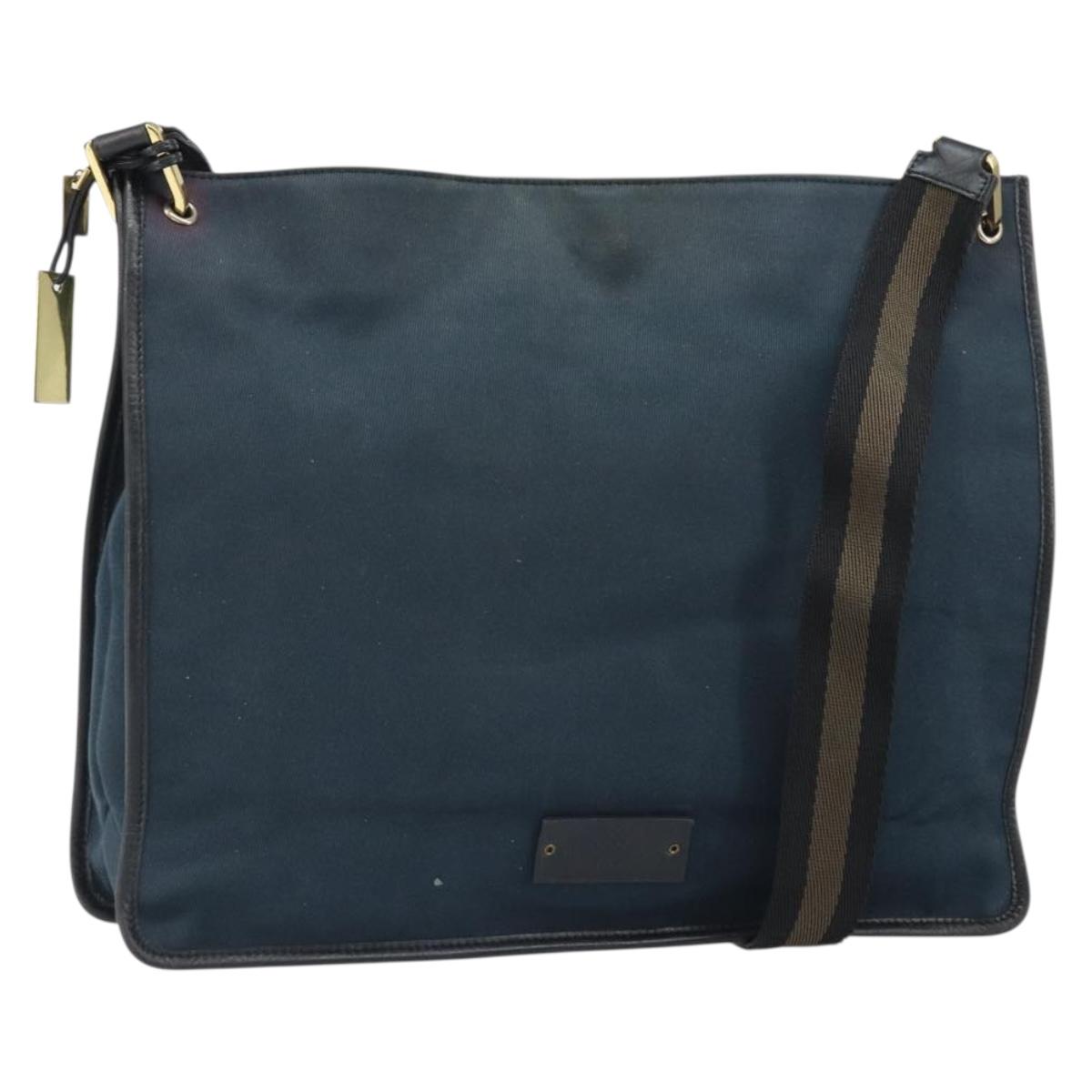 GUCCI Sherry Line Shoulder Bag Canvas Black Gold 90656 Auth hk3366