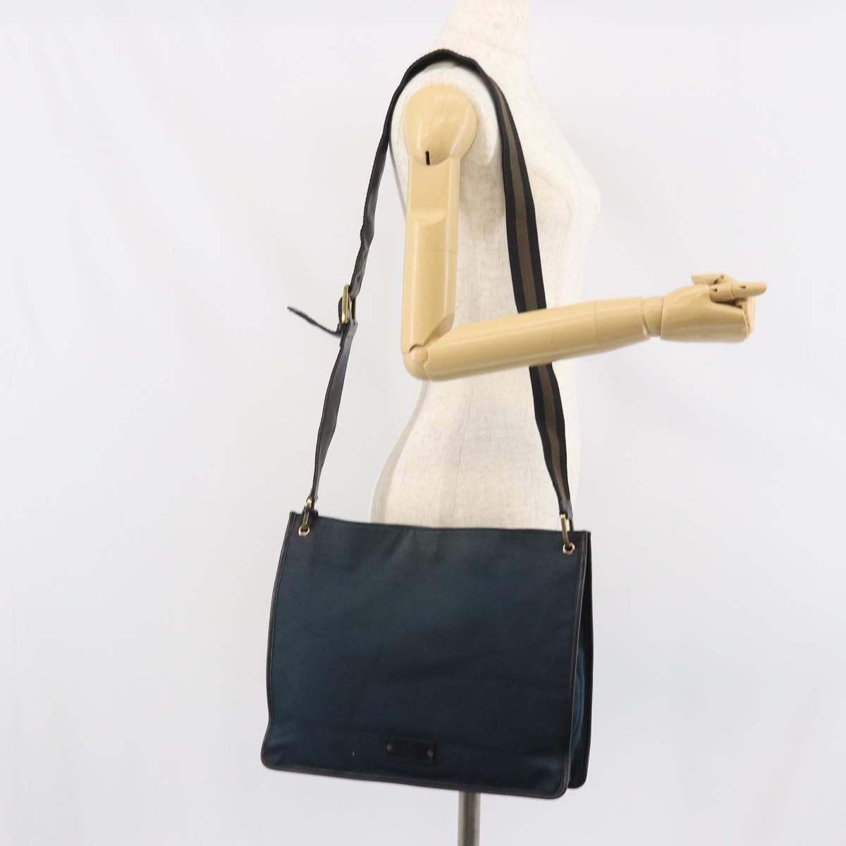 GUCCI Sherry Line Shoulder Bag Canvas Black Gold 90656 Auth hk3366