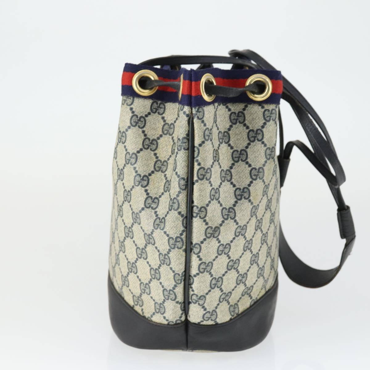 GUCCI GG Supreme Sherry Line Shoulder Bag PVC Navy Gold Auth hk3367