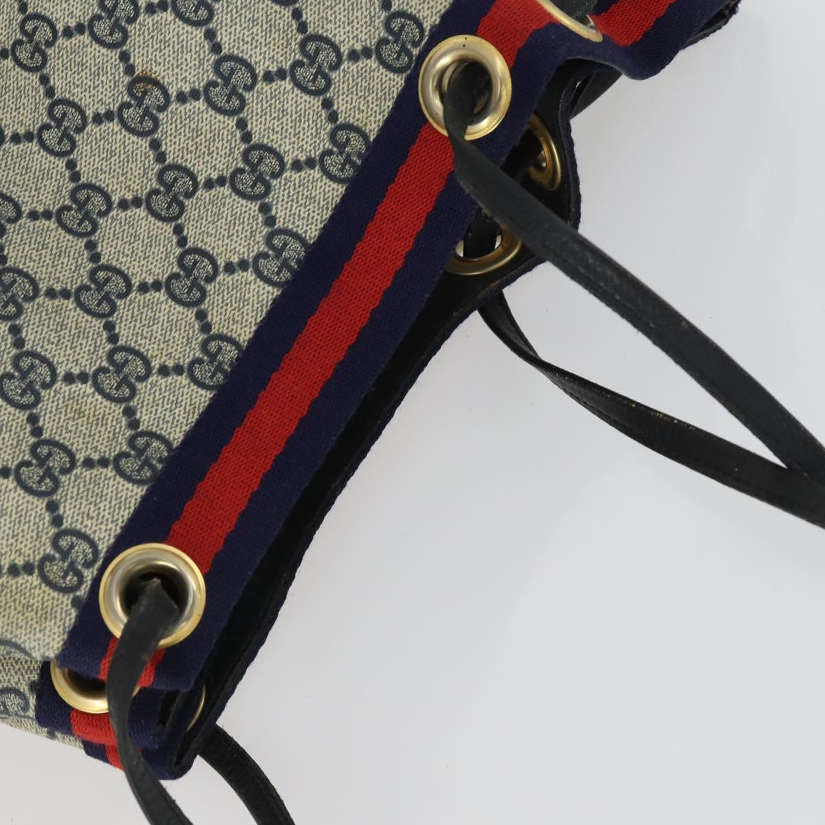 GUCCI GG Supreme Sherry Line Shoulder Bag PVC Navy Gold Auth hk3367
