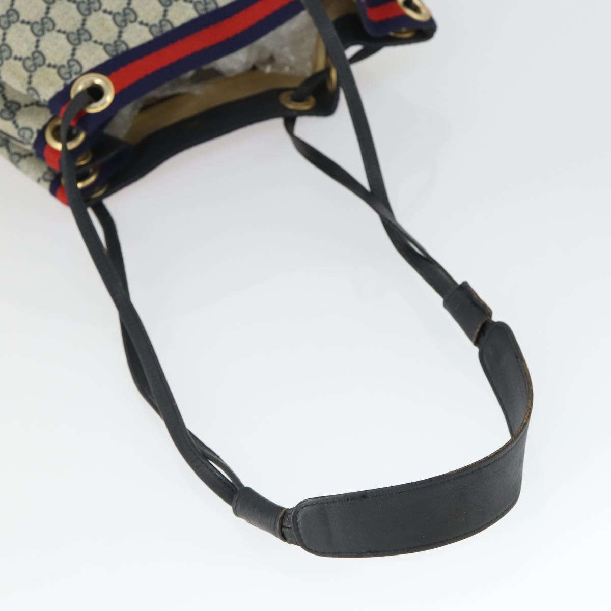 GUCCI GG Supreme Sherry Line Shoulder Bag PVC Navy Gold Auth hk3367