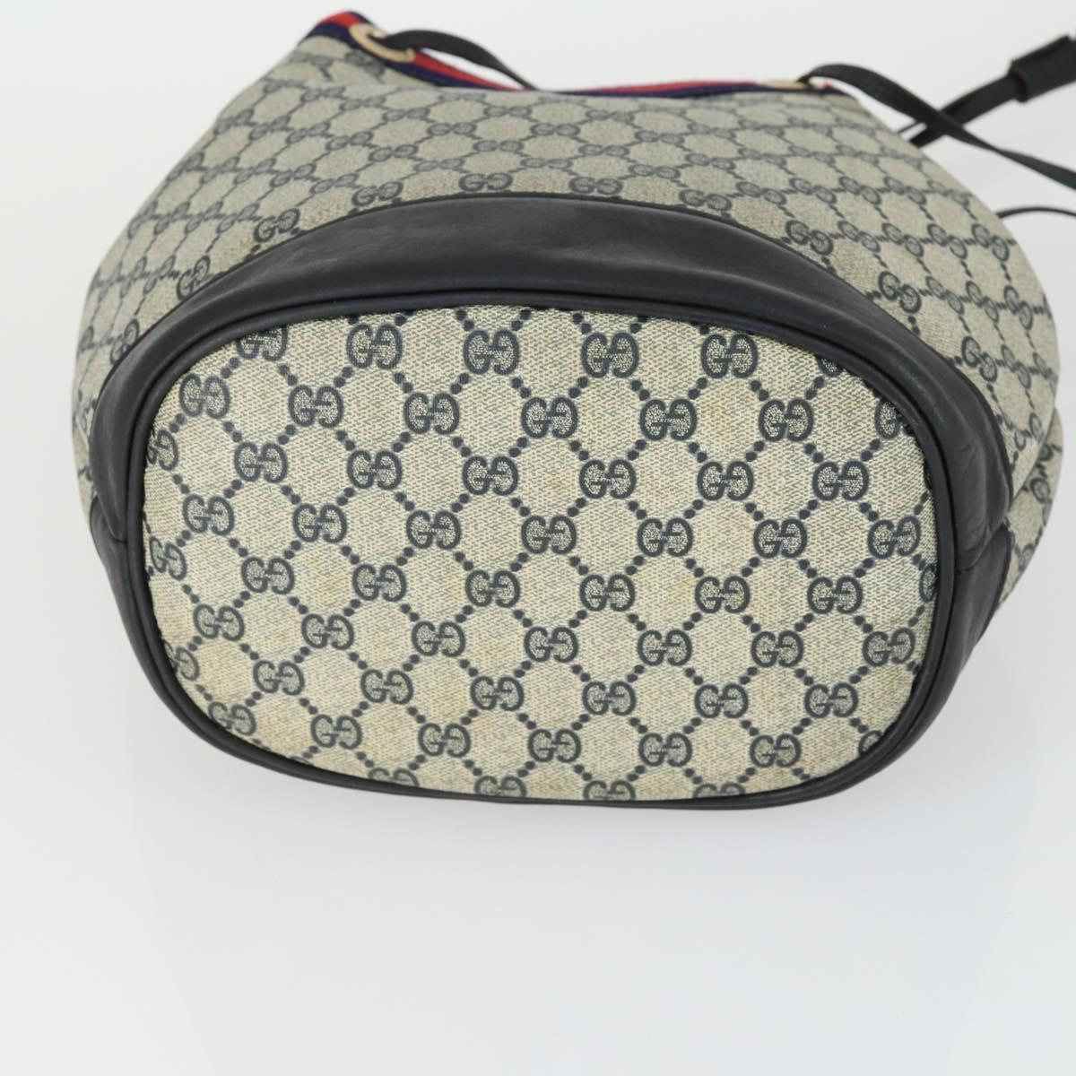 GUCCI GG Supreme Sherry Line Shoulder Bag PVC Navy Gold Auth hk3367