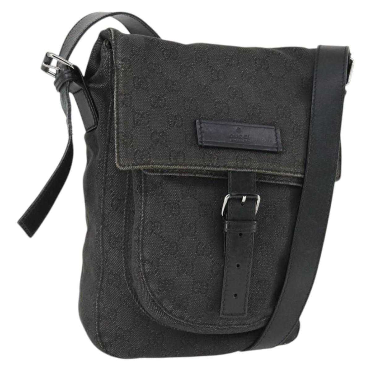 GUCCI GG Canvas Shoulder Bag Black Silver 101654 Auth hk3369