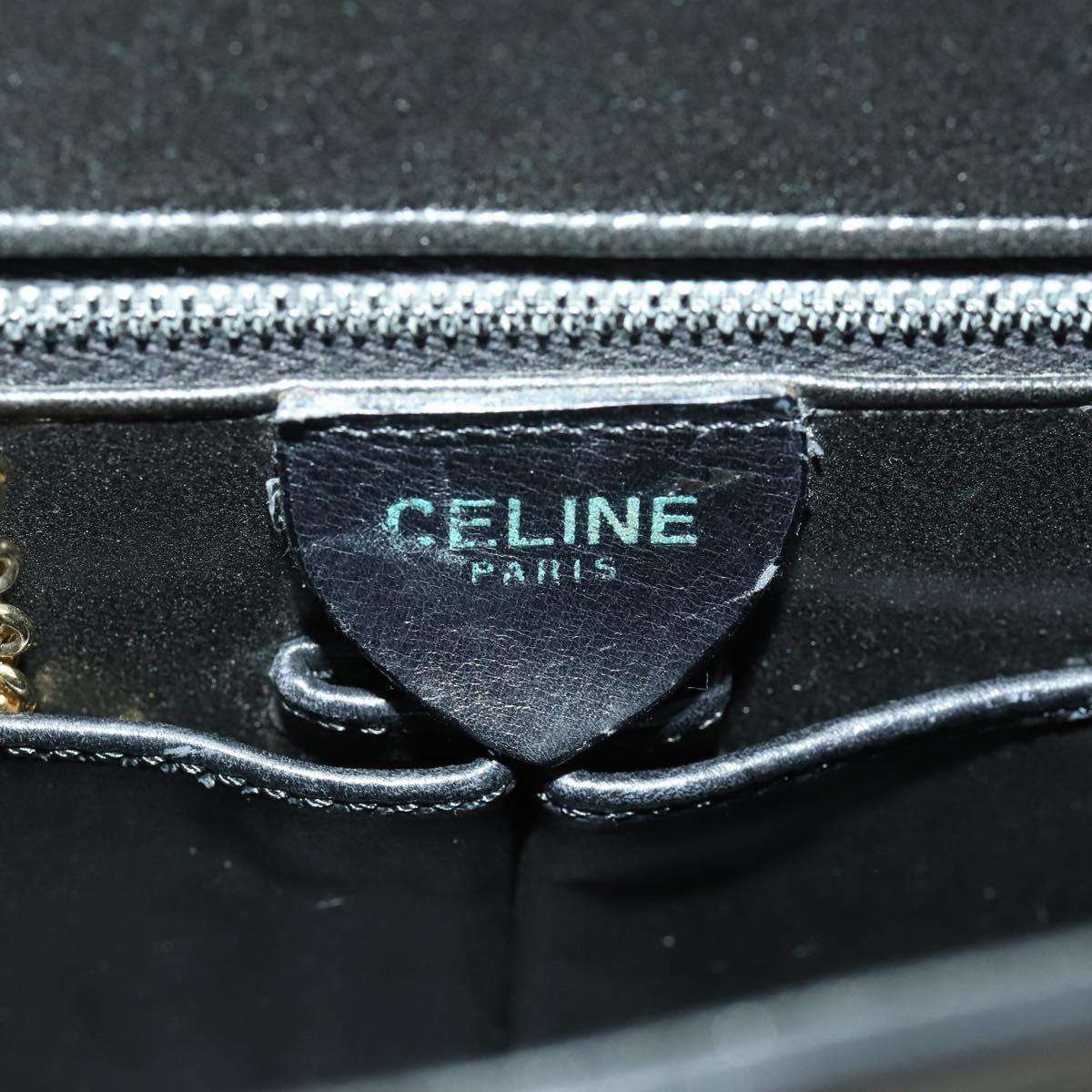 CELINE Shoulder Bag Leather Black Gold Auth hk3373
