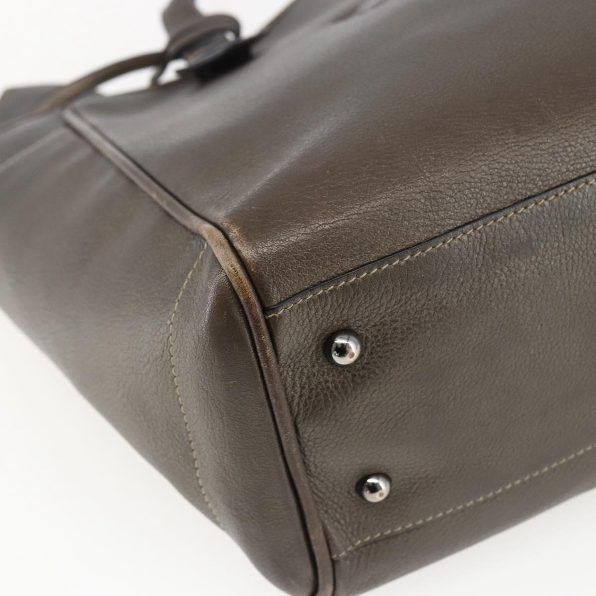 LOEWE Heritage Tote Bag Leather Brown Silver Auth hk3376