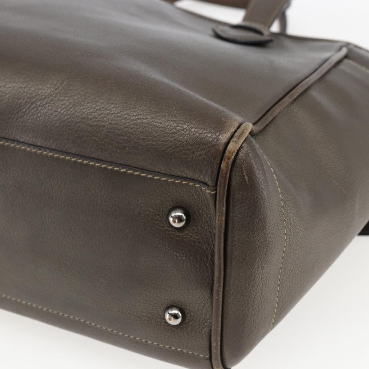 LOEWE Heritage Tote Bag Leather Brown Silver Auth hk3376