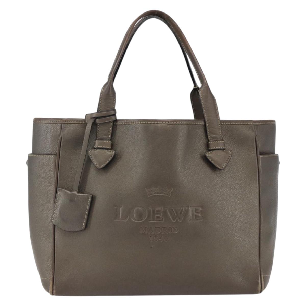 LOEWE Heritage Tote Bag Leather Brown Silver Auth hk3376