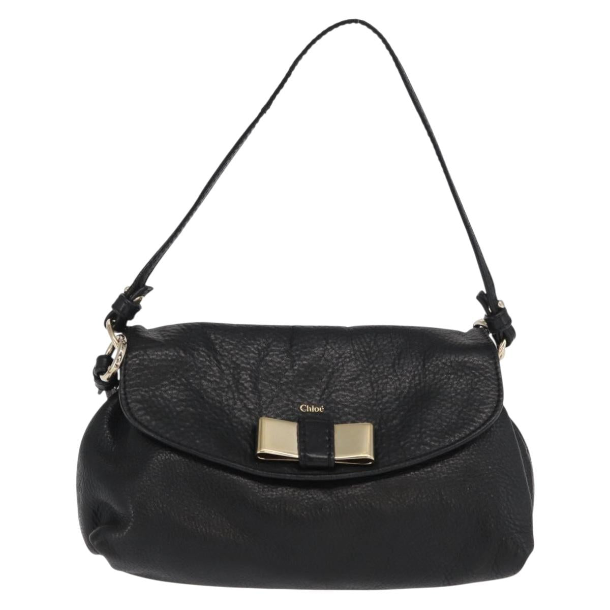Chloe Lily Shoulder Bag Leather Black Gold Auth hk3380