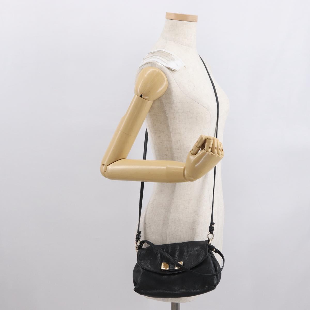 Chloe Lily Shoulder Bag Leather Black Gold Auth hk3380