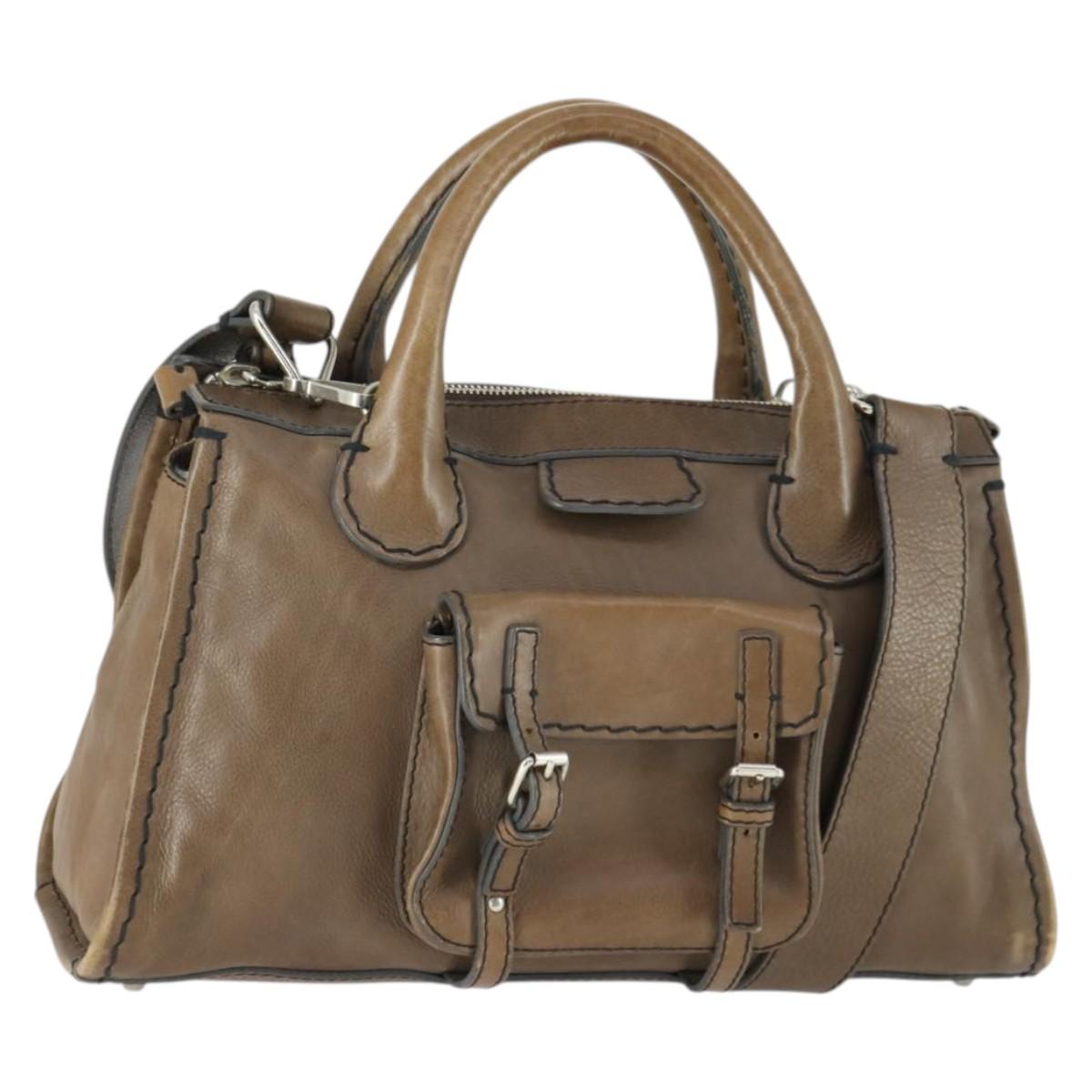 Chloe Edith Hand Bag Leather 2way Brown Silver Auth hk3383