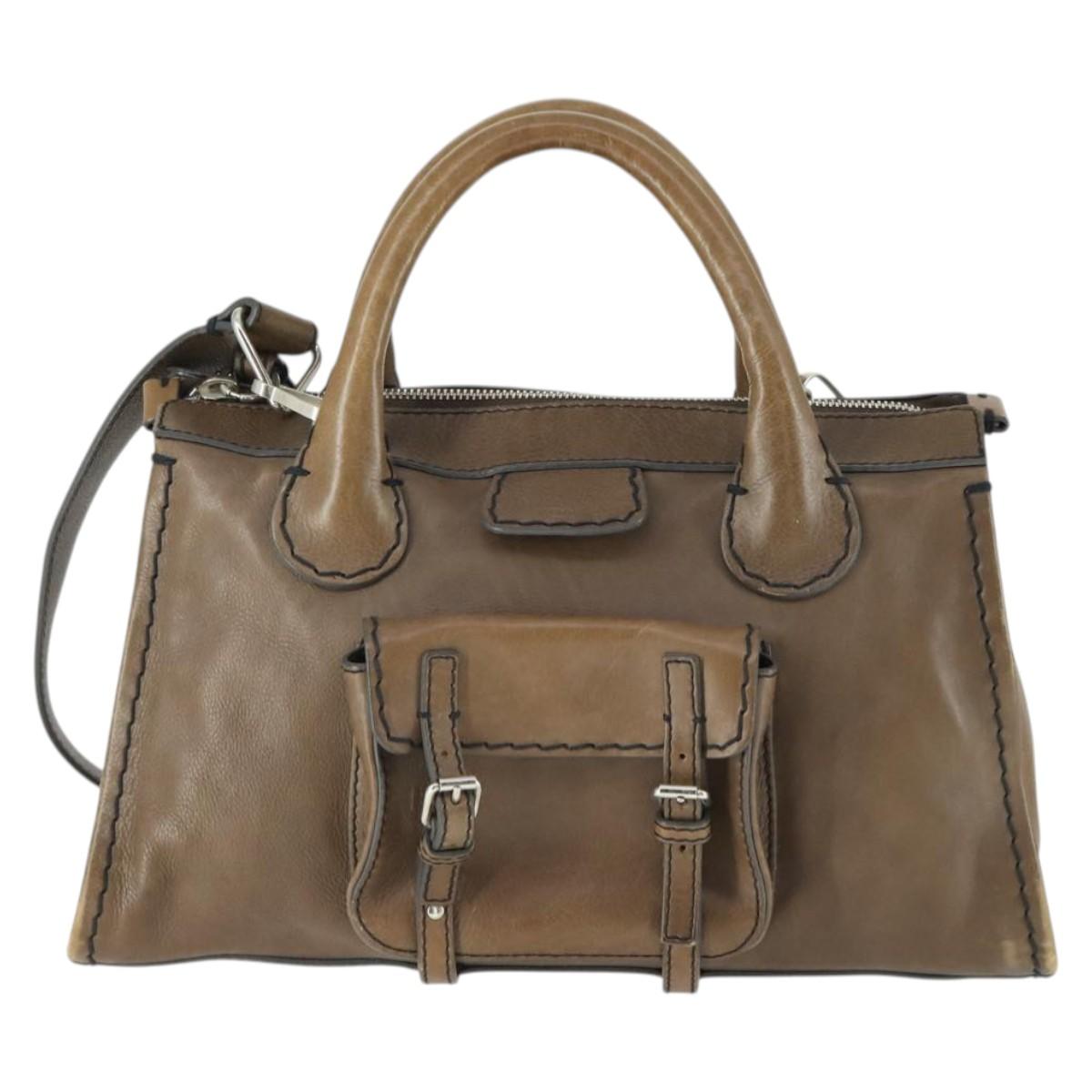 Chloe Edith Hand Bag Leather 2way Brown Silver Auth hk3383