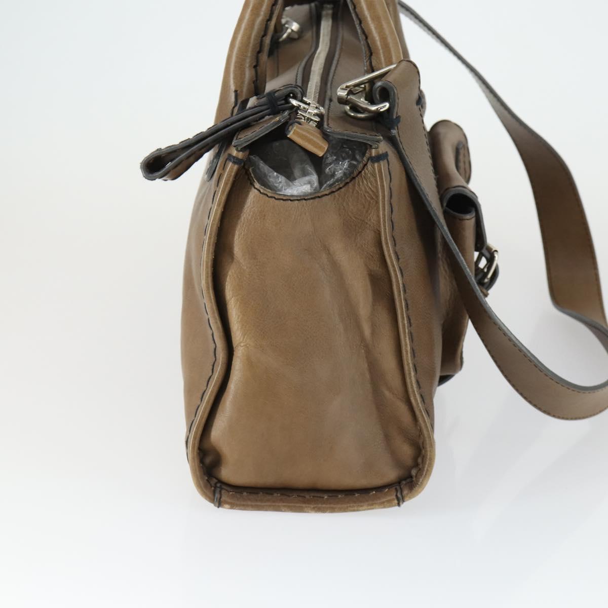 Chloe Edith Hand Bag Leather 2way Brown Silver Auth hk3383