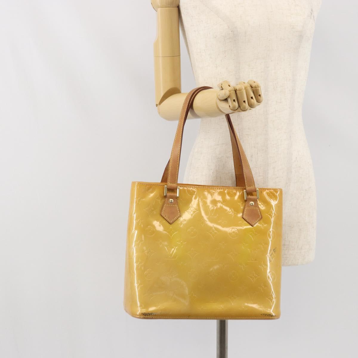 LOUIS VUITTON Monogram Vernis Houston Hand Bag Beige M91004 LV Auth hk3455