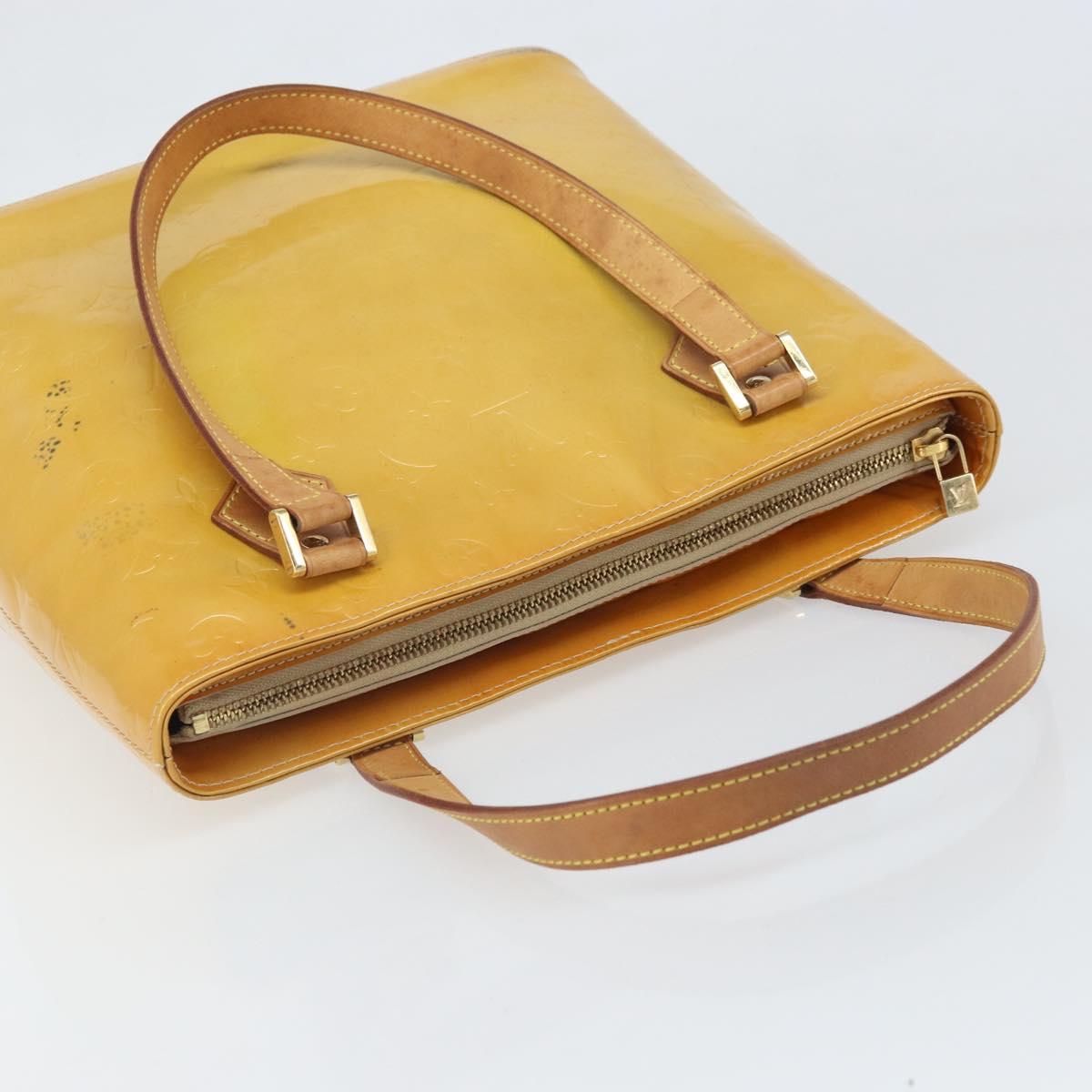 LOUIS VUITTON Monogram Vernis Houston Hand Bag Beige M91004 LV Auth hk3455