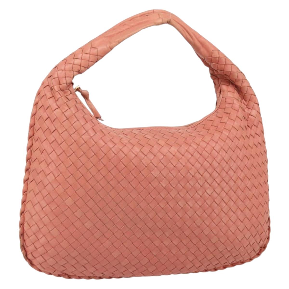 BOTTEGA VENETA INTRECCIATO Hobo Hand Bag Leather Pink Gold Auth hk3480A