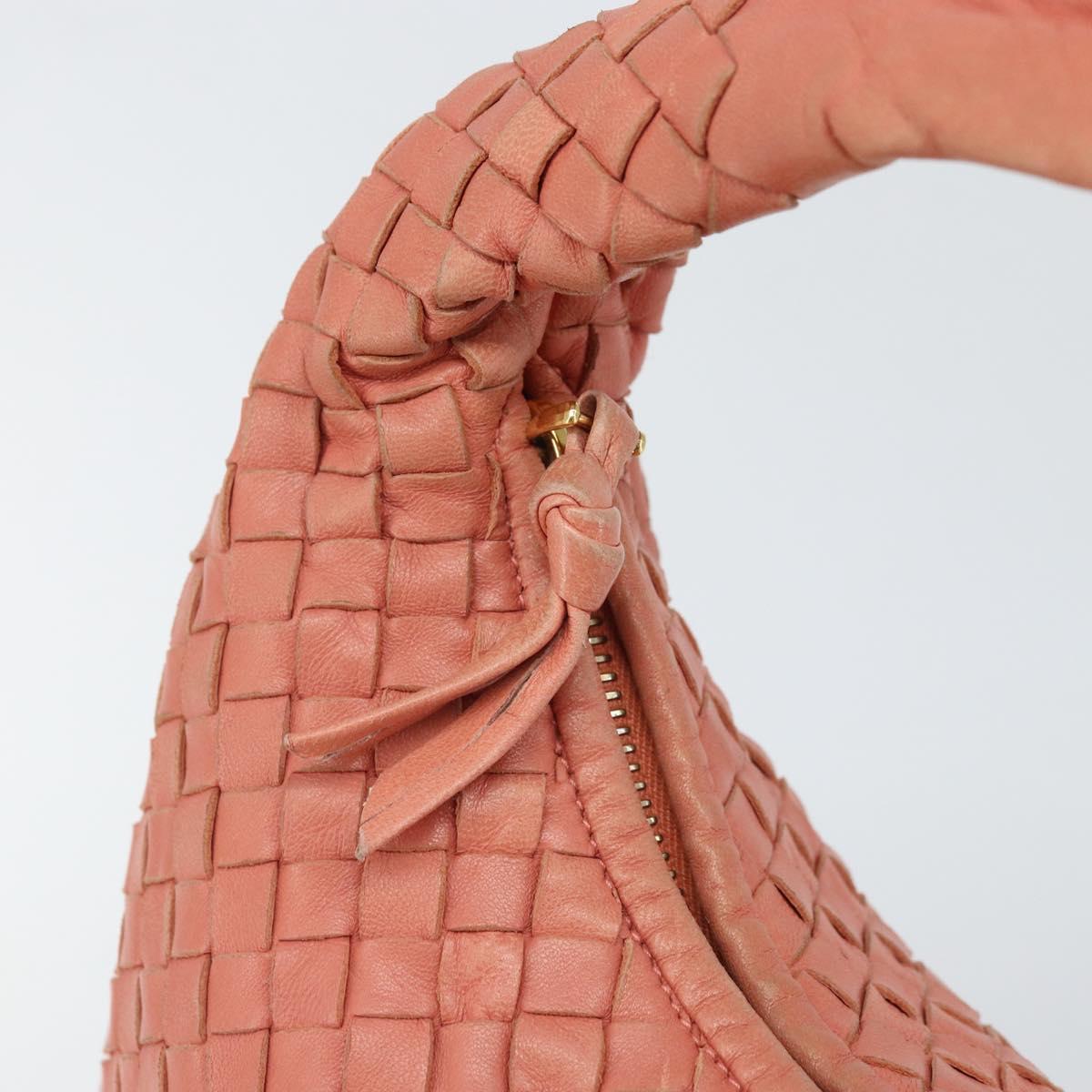 BOTTEGA VENETA INTRECCIATO Hobo Hand Bag Leather Pink Gold Auth hk3480A