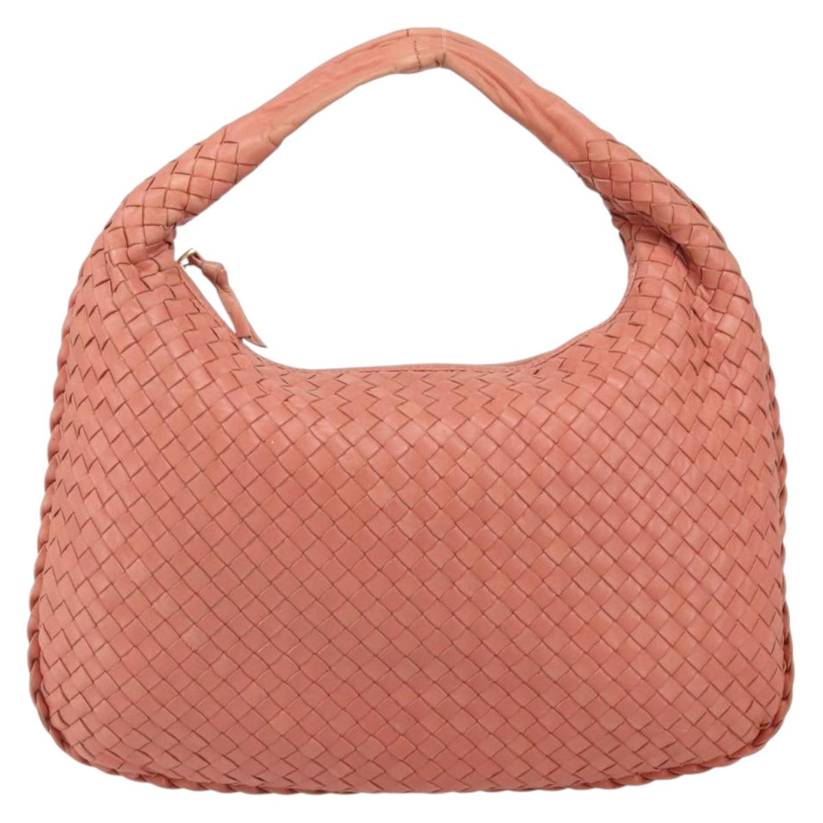 BOTTEGA VENETA INTRECCIATO Hobo Hand Bag Leather Pink Gold Auth hk3480A