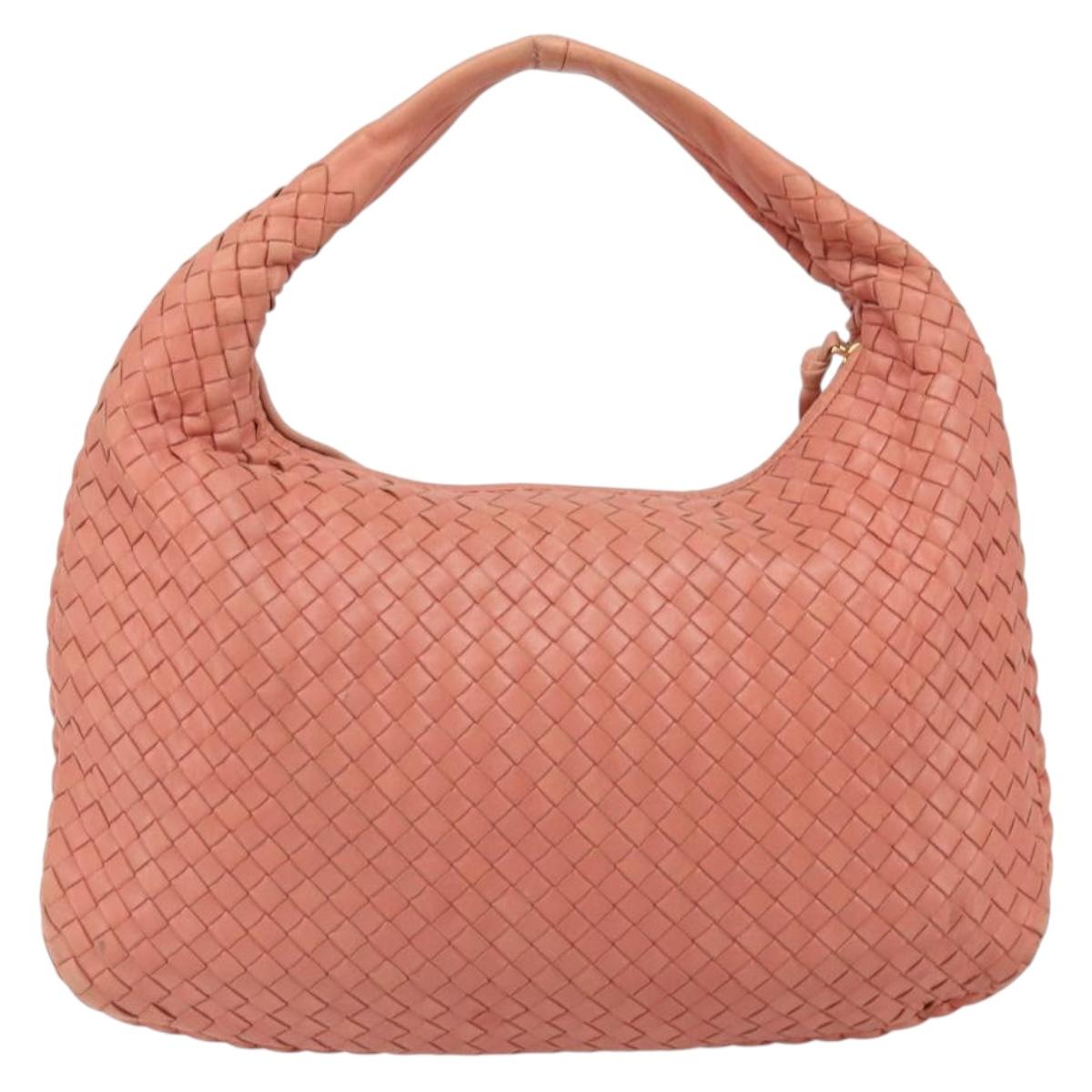 BOTTEGA VENETA INTRECCIATO Hobo Hand Bag Leather Pink Gold Auth hk3480A