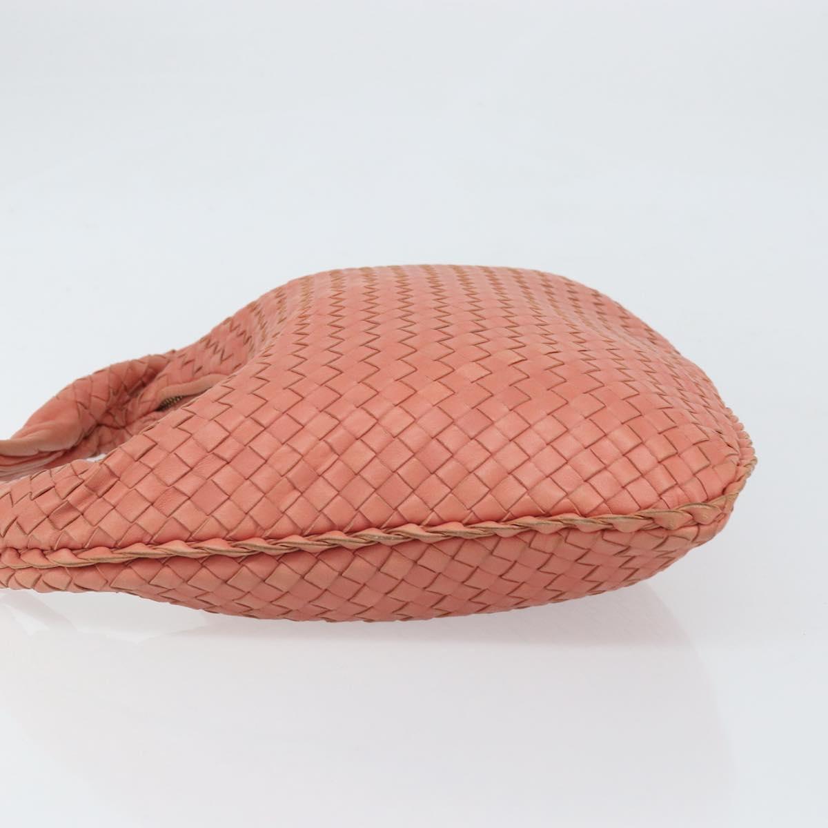 BOTTEGA VENETA INTRECCIATO Hobo Hand Bag Leather Pink Gold Auth hk3480A