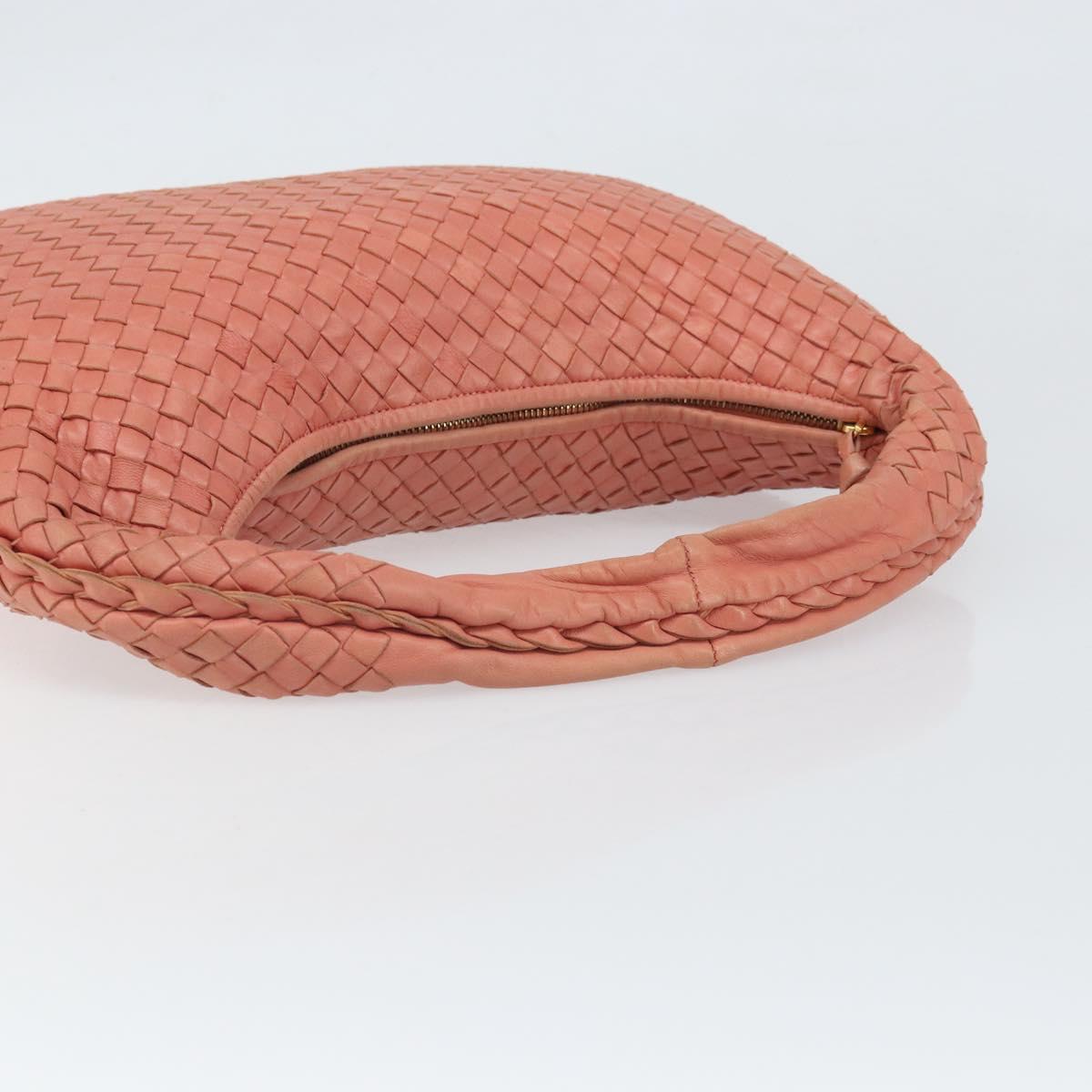 BOTTEGA VENETA INTRECCIATO Hobo Hand Bag Leather Pink Gold Auth hk3480A