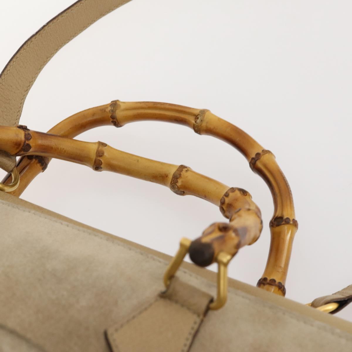 GUCCI Bamboo Tote Bag Suede 2way Beige Gold 002 123 0322 Auth hk3487